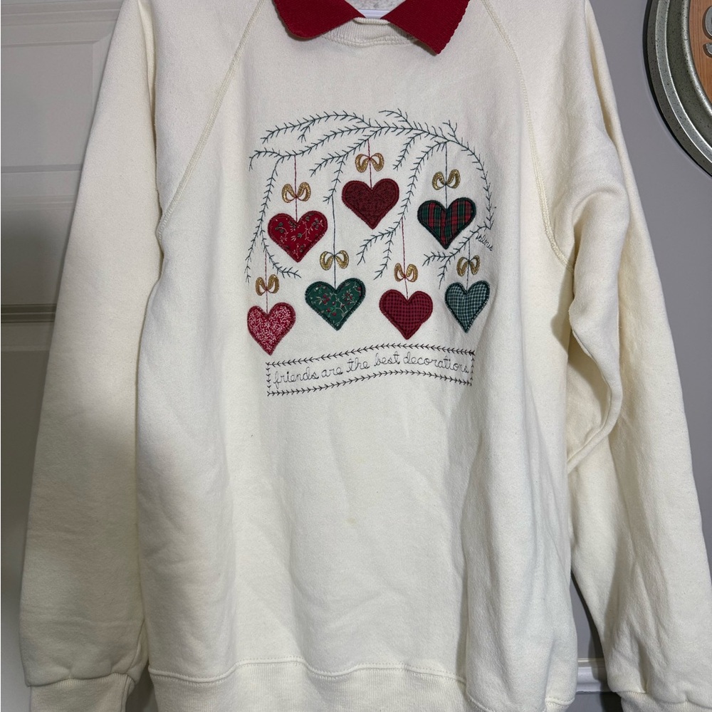 Charming Cream Heart Design Crewneck Sweater